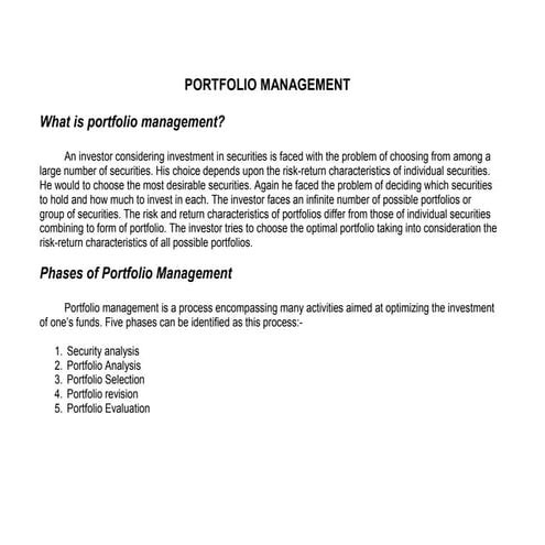 Portfolio Management