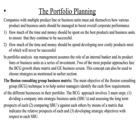 Portfolio planning 