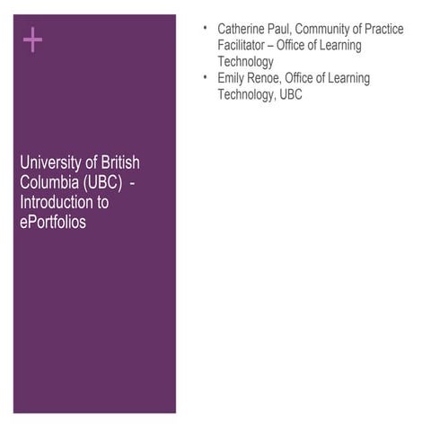 Introduction to e-Portfolios at UBC and beyond