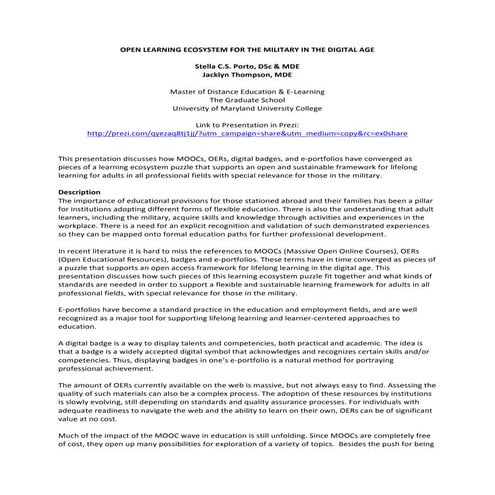 Open online learning ecosystem - Porto & Thompson