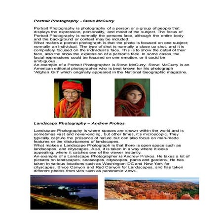 Different Types of Photography Analysis uNIT 31