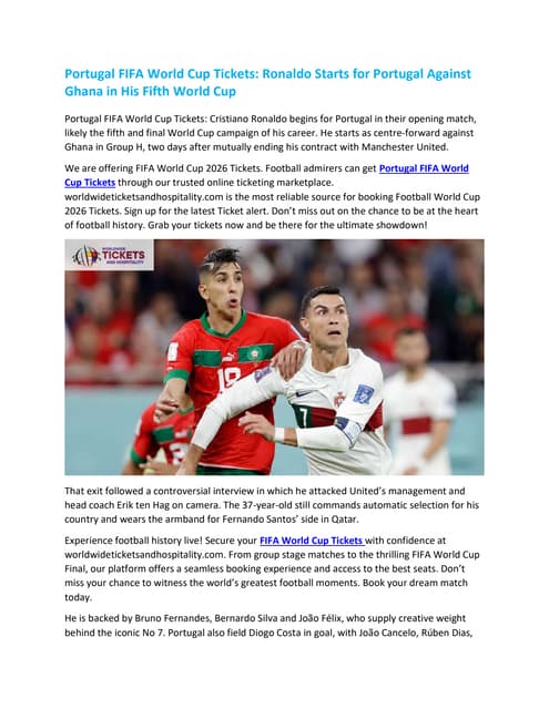 Portugal FIFA World Cup Tickets Ronaldo Starts for Portugal Against Ghana in ...