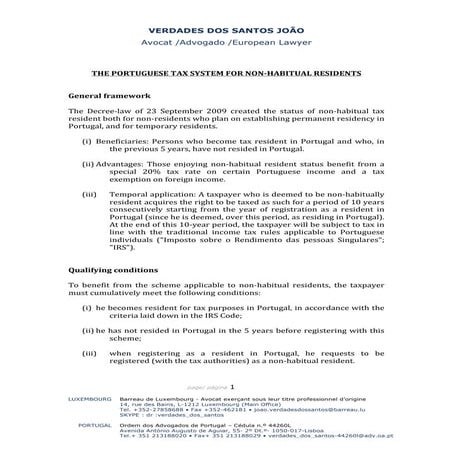 Portuguese non habitual tax regime