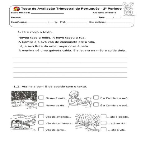 Fichas de avaliação língua portuguesa 2o ano | PDF