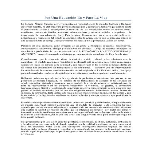 Por una educación en y para la vida