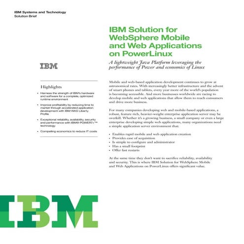 IBM Solution for WebSphere Mobile and Web Applications on PowerLinux