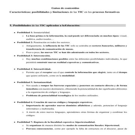 Posibilidades y limitaciones de las TIC.