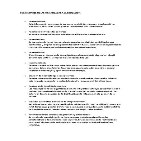 Posibilidades de las tic aplicadas a la educación