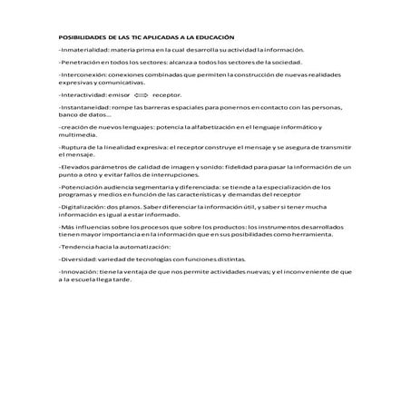 Posibilidades de las tic aplicadas a la educación