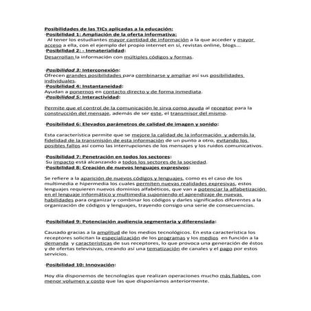 Posibilidades de las ti cs aplicadas a la educaciýýn