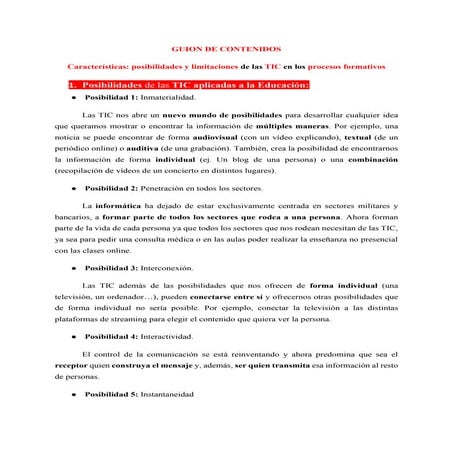 Guion de contenido de posibilidades y limitaciones