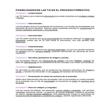 Posibilidades y limitaciones de las tic