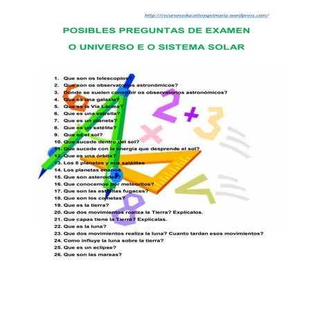 Posibles preguntas de examen. o universo e o sistema solar