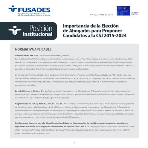 Importancia de la Elección de Abogados para Proponer Candidatos a la CSJ 2015...