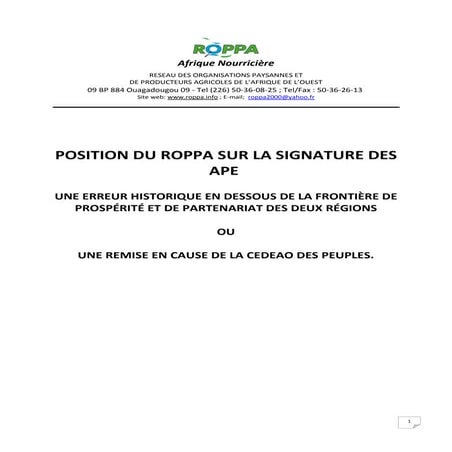 Position du roppa sur les APE | PDF