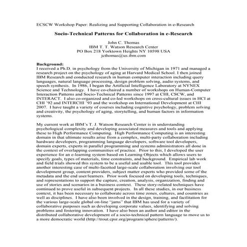 Position paper for ecscw 2007 workshop 