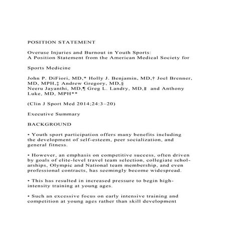 POSITION STATEMENTOveruse Injuries and Burnout in Youth Sp.docx