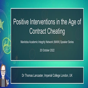 Positive Interventions in the Age of Contract Cheating - Manitoba Academic In...