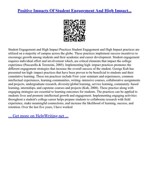 Positive Impacts Of Student Engagement And High Impact...
