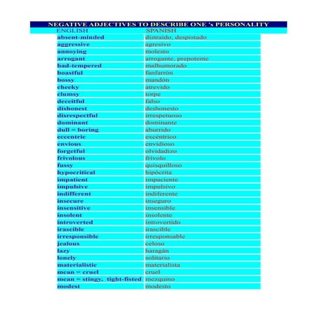 Positive negative adjectives for personality | PDF