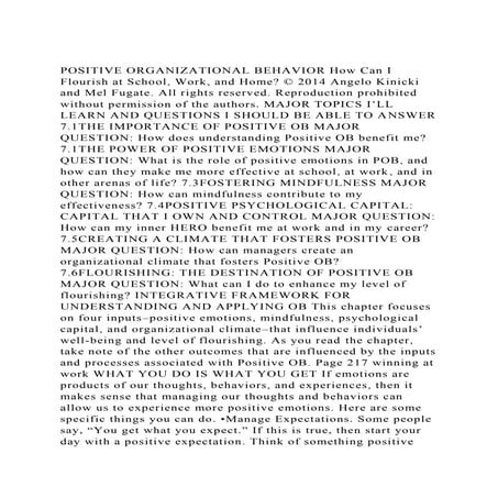 POSITIVE ORGANIZATIONAL BEHAVIOR How Can I Flourish at School, Wor.docx