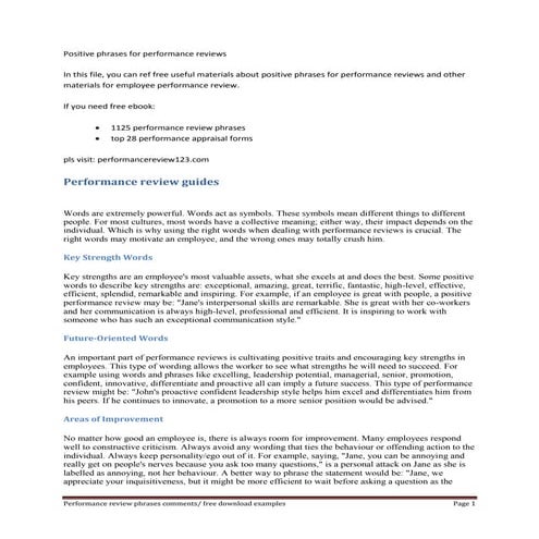 Positive phrases for performance reviews