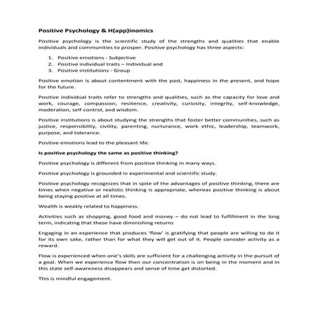 Positive psychology & H(app)inomics