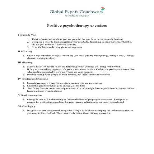 Positive psychotherapy exercises | PDF