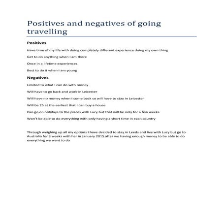 Positives and negatives of travelling
