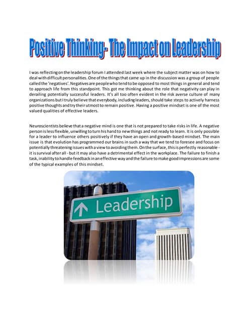Positive thinking    the impact on leadership
