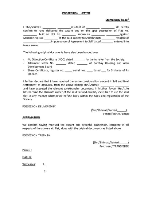 Possession letter