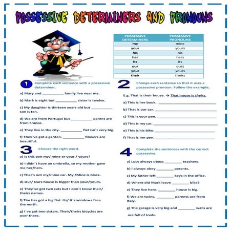 Possessive pronouns worksheet  8vo basico