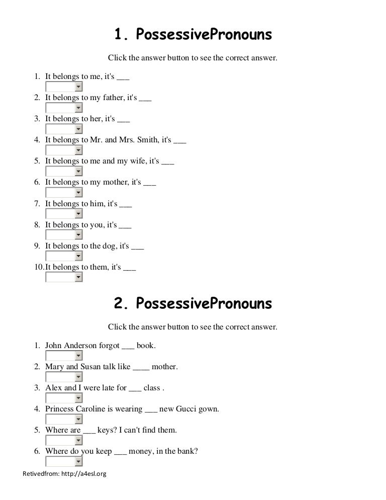 Possessive pronouns and to be or to do difference quiz