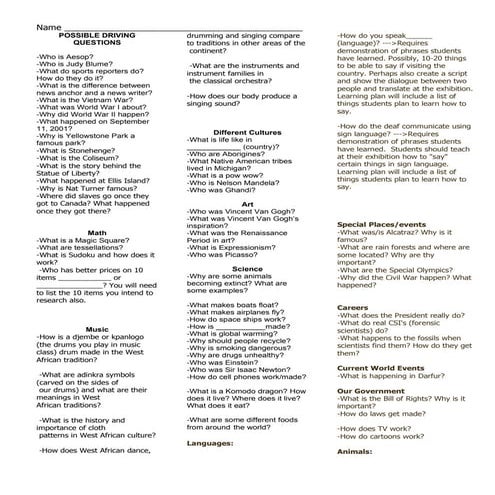 Possible Driving Questions