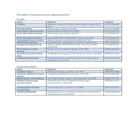 Work Placement Opportunities 2 