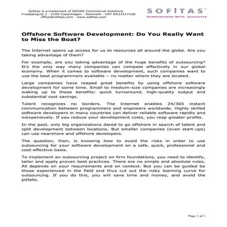 Offshore Software Development: Do You Really Want to Miss the Boat?