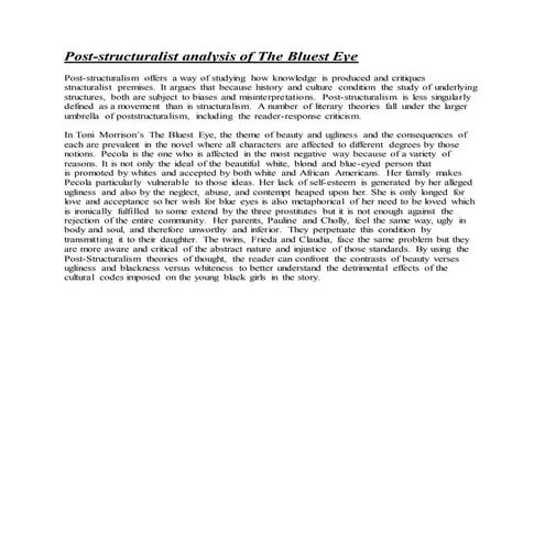 Post-structuralist analysis of bluest eye | DOCX