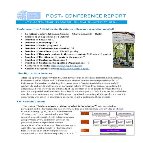 Post 27th ESC Conference Report