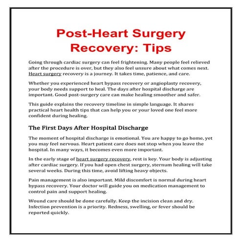 Healing After Heart Surgery: Simple Recovery Tips | PDF