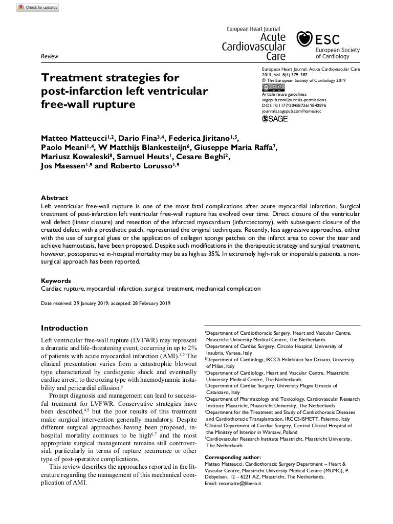 Post Infarction Left Ventricular Free Wall Rupture