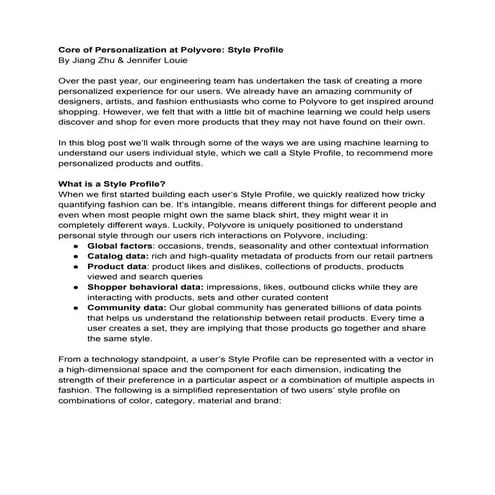 Core of Personalization at Polyvore: Style Profile