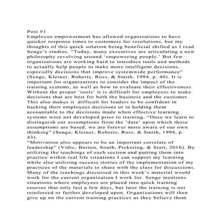 Post #1Employee empowerment has allowed organizations to have qu.docx