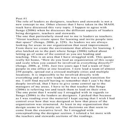 Post #1The role of leaders as designers, teachers and stewards i.docx