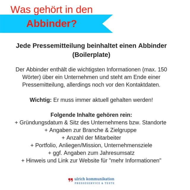 Der Abbinder in der Pressemitteilung