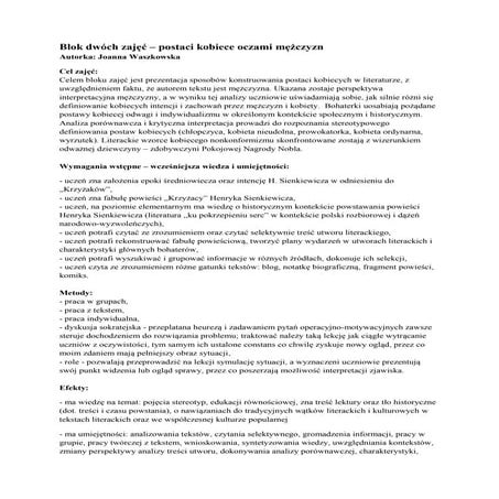 Postaci kobiece oczami mężczyzn scenariusz