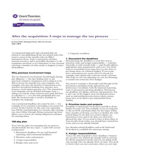 After the acquisition: 5 steps to manage the tax process