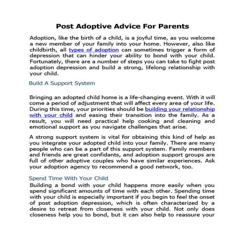 Post Adoptive Advice For Parents