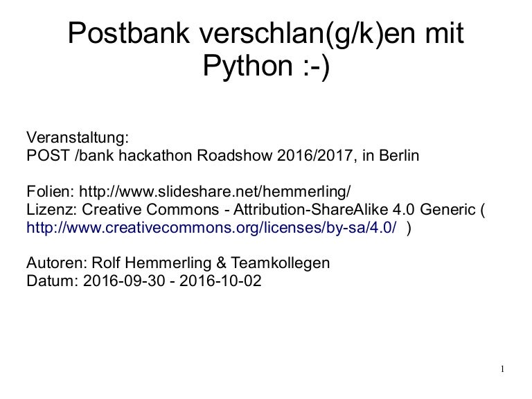Postbank Verschlan G K En Mit Python