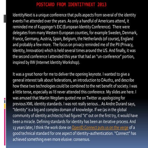 Postcard from identity next 2013