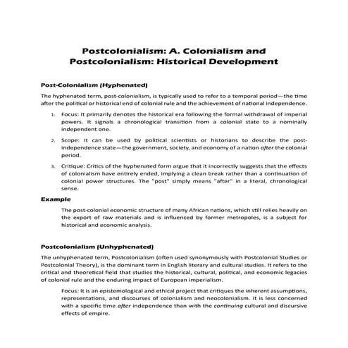 Post-colonialism, Postcolonialism Theory